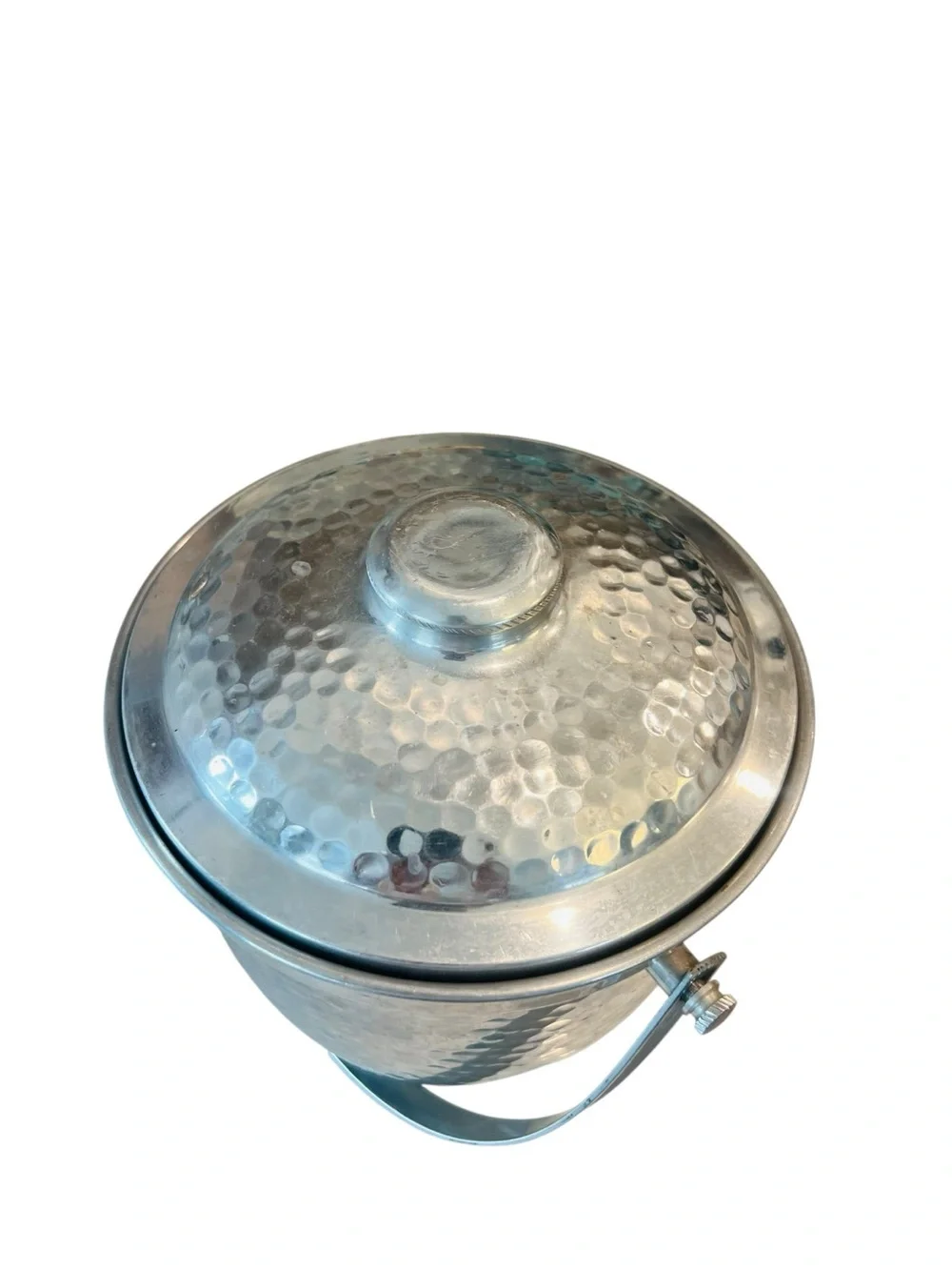 Vintage Ray B-507 Hammered Aluminum Ice Bucket MCM Italy Swing Handle Barware